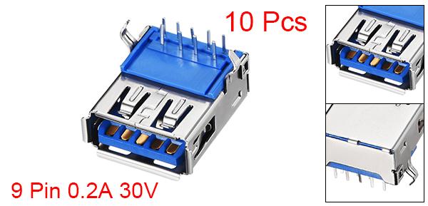 ソウテン PCB USBコネクタ タイプ-A 3.0メスジャック 9ピンベンドフット 90度 10個入り