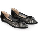 Allegra K バレエシューズ フラットシューズ ボウ パンプス ローヒール ラインストーン メッシュ レディース ブラックホワイト 26.0 cm
