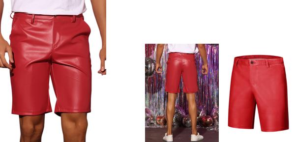 Lars Amadeus メンズ ショートパンツ フェイクレザーショーツ ヒップホップ オートバイ バイカー パーティー ディスコ レッド 28