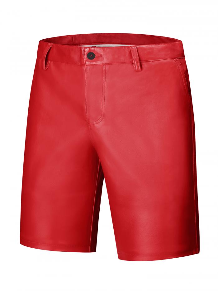 Lars Amadeus メンズ ショートパンツ フェイクレザーショーツ ヒップホップ オートバイ バイカー パーティー ディスコ レッド 28