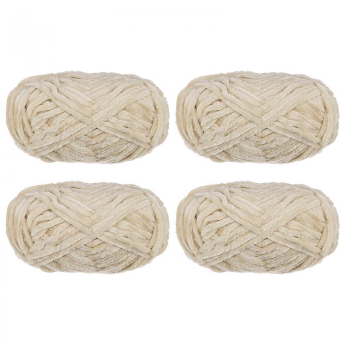 4個セット ベルベット糸 ソフトなシェニール糸 4x100g/14.1oz（347ヤード） ふわふわで暖かい編み物 かぎ針編み 織り物 ブ ランケット バッグ スカーフ 手袋用 ベージュ色