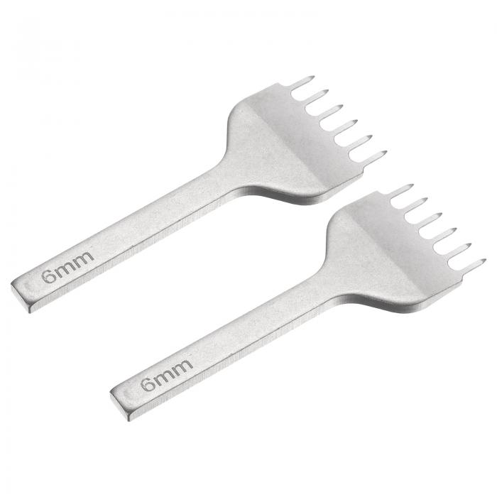 2個 ステッチングパンチ 6mm 6本 プリング カーボン鋼 2個 パンチホールツール チゼル DIYクラフト ハ..