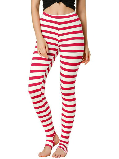 Allegra K レギンス ボーダー スパッツ トレンカ ハイウエスト ウエストゴム ヨガパンツ レディース レッド ホワイトストライプ 3XL Allegra K レギンス ボーダー スパッツ トレンカ ハイウエスト ウエストゴム ヨガパンツ レディース レッド ホワイトストライプ 3XL
