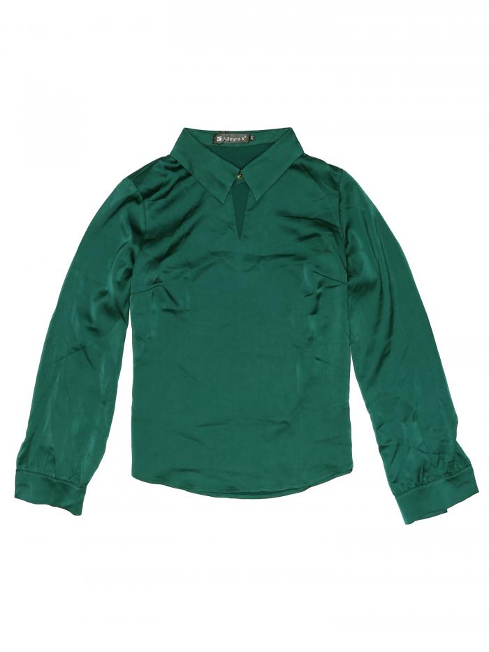 Allegra K サテン トップス ワーク オフィス ブラウス プルオーバー 長袖 エレガント レディース ダークグリーン M