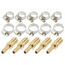 ホースバーブ 有刺鉄管パイプ継手 銅ホース継手コネクタ クランプ付き 8-14mm 5セット(2)