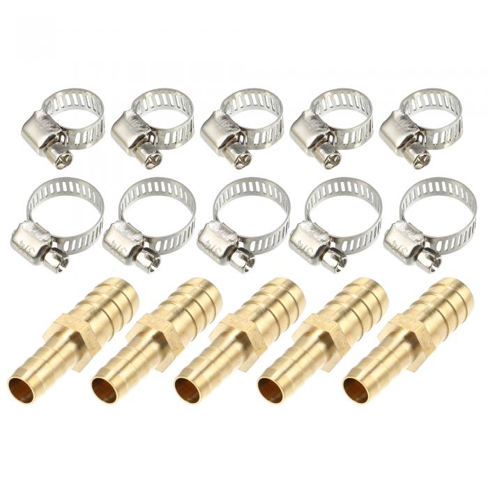 銅ホース継手コネクタ ホースバーブ 有刺鉄線管 パイプ継手 クランプ付き 10-14 mm 5セット(2)