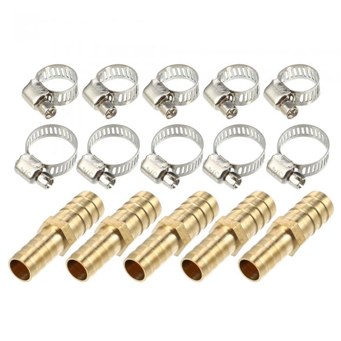 銅ホース継手コネクタ ホースバーブ 有刺鉄線管 パイプ継手 クランプ付き 12-14 mm 5セット