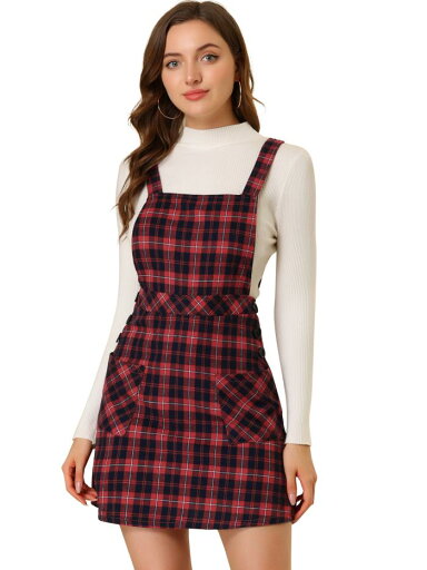 Allegra K ジャンパースカート サロペット サスペンダースカート オーバーオール チェック柄 Aライン レディース レッド L Allegra K ジャンパースカート サロペット サスペンダースカート オーバーオール チェック柄 Aライン レディース レッド L