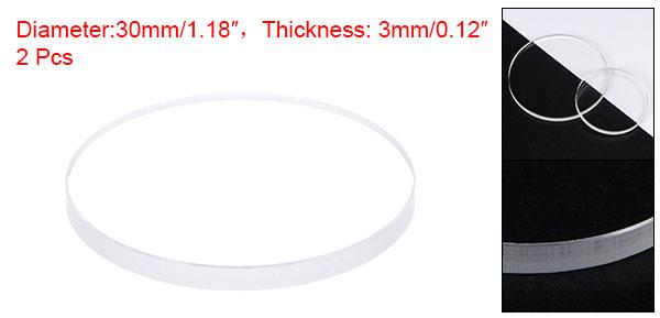 2個セット ウォッチクリア水晶レンズガラス 30mm直径 3 mm厚 ラウンドフラットミネラル高透過ウォッチガラス交換部品 ウォッチメーカー修理用