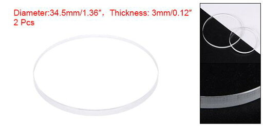 クリア水晶レンズガラス34.5mm直径3 mm厚ラウンドフラットミネラル高透過率時計ガラス交換部品2個セット 時計修理用