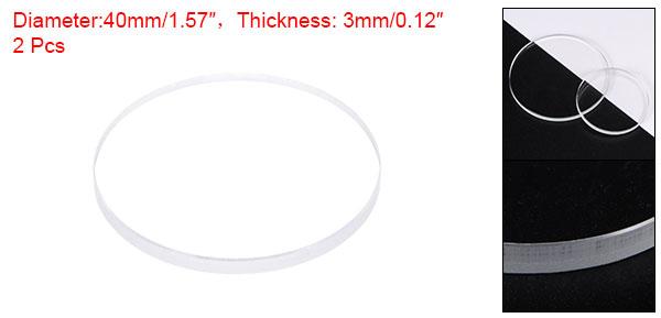 クリアな水晶レンズガラス 40mm 直径 3 mm 厚さ ラウンドフラットミネラル高透過率時計ガラス交換部品 ウォッチメーカー修理用 2個セット