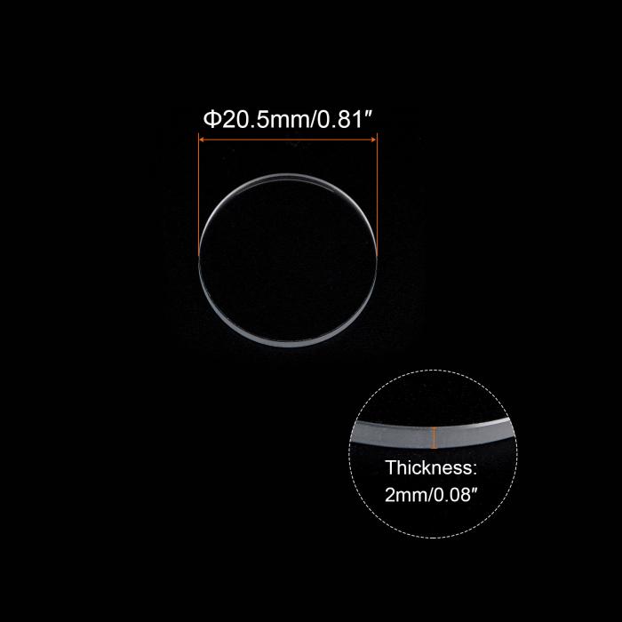 2個セット ウォッチクリア水晶レンズガラス 20.5mm直径 2mm厚 ラウンドフラットミネラル高透過率ウォッチガラス交換部品 ウォッチメーカー修理用