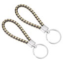 編組レザーキーホルダー PUキーホルダー 織物装飾 ストラップストラップ バッグ用 ウォレット用 ブラック ゴールド 2個