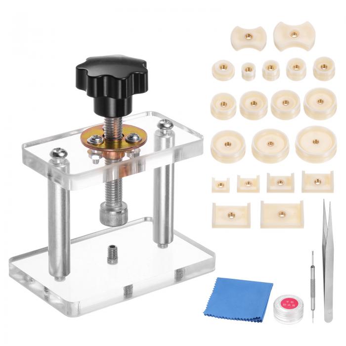 腕時プレスセット 時計バックケース ねじタイプ 20個のダイ クロージャ付き 腕時計修理バッグ アクリル..