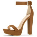 Allegra K プラットフォームサンダル ハイチャンキーヒール アンクルストラップ レディース ブラウン 25.5 cm(4)