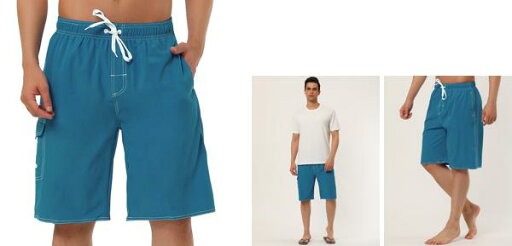 Lars Amadeus メンズ 水着 サーフパンツ ボードショーツ 海パン 海水パンツ ドローストリング ビーチパンツ ブルー 34