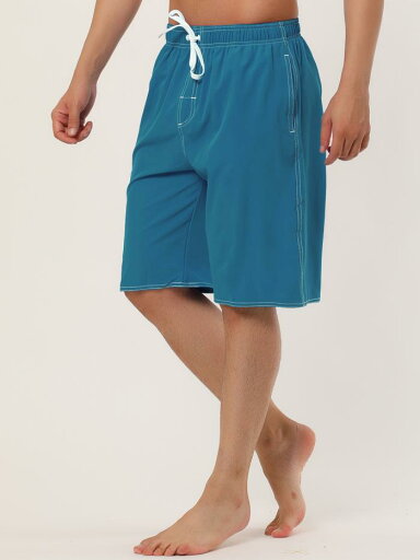 Lars Amadeus メンズ 水着 サーフパンツ ボードショーツ 海パン 海水パンツ ドローストリング ビーチパンツ ブルー 34