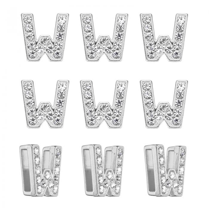 PATIKIL 30個のレター装飾、ラインストーンレターW装飾水晶アルファベットスライドリストバンドペンダント、宝石メイキングレザーカラーネックレス用、シルバー、14mm