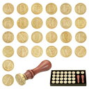 PATIKIL アルファベットワックスシールスタンプキット 26文字 A-Zシーリングワックススタンプ 木製ハンドル2個付き ギフト箱 イニシャル文字 ブラスヘ...
