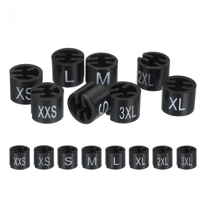 ハンガーマーカー XXS/XS/S/M/L/XL/2XL/3XLサイズタグ 適合3.5mmロッド 衣服の色分け用 ブラック 800個