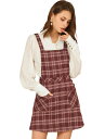 Allegra K ジャンパースカート サロペット サスペンダースカート オーバーオール チェック柄 Aライン レディース ワインレッド M