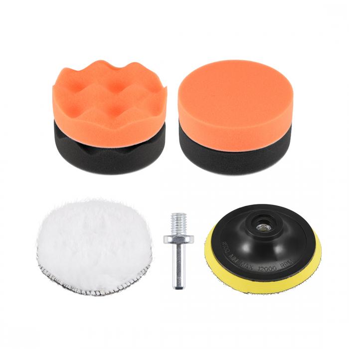 カーフォームドリル研磨パッドキット 100mm 2個フラット 2個ウェーブスポンジパッド 1個ウールパッド 1個フックとループのバッキングパッド M10ドリルア...