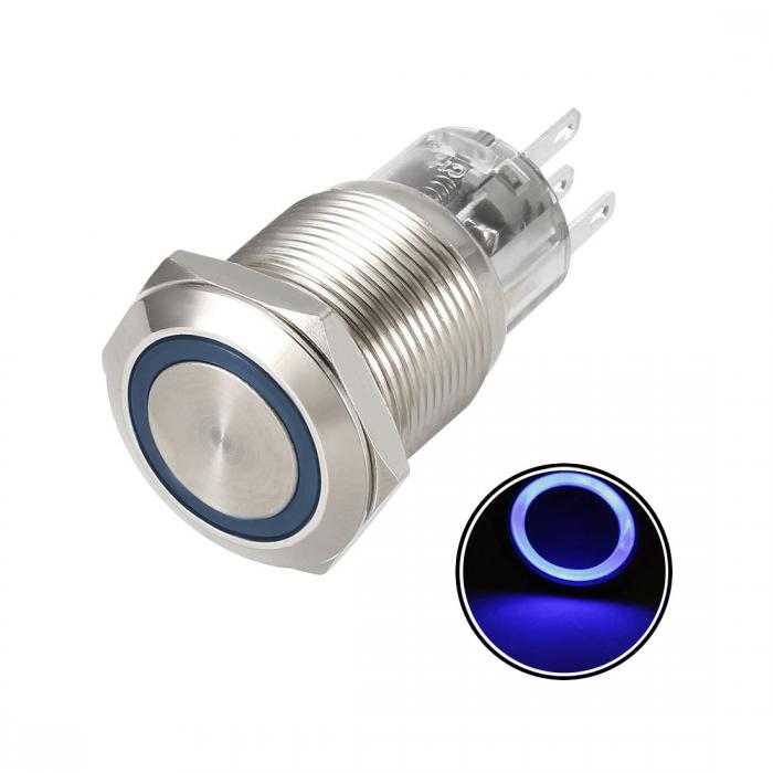 ソウテン メタルプッシュボタンスイッチ 取付径19 mm 1NO 1NC COM 24V LEDライト ラッチング ブルー-24V