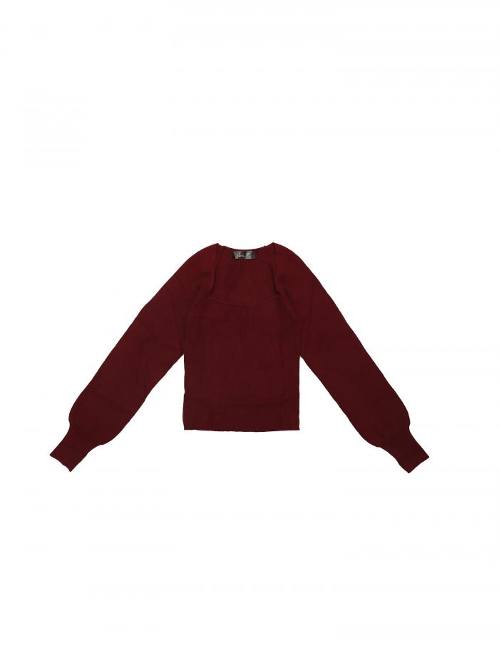 Seta T 2023 秋冬 ビショップ 長袖 スクエアネック ストレッチ リブニット スリムフィット 無地 クロッ..