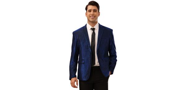 Lars Amadeus メンズ 光沢 スポーツコート ウェディング パーティー用 メタリックブレザー ネイビー M