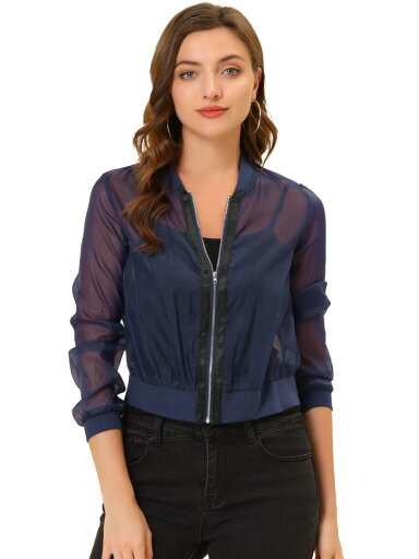 Allegra K ジャージトップ シースルー ジャケット メッシュ 軽量 長袖 レディース ダークブルー S Allegra K ジャージトップ シースルー ジャケット メッシュ 軽量 長袖 レディース ダークブルー S