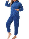 cheibear レディース パジャマセット フランネル 長袖 ソフト 冬 暖かい ラウンジセット PJセット ポケット付き ブルー XS