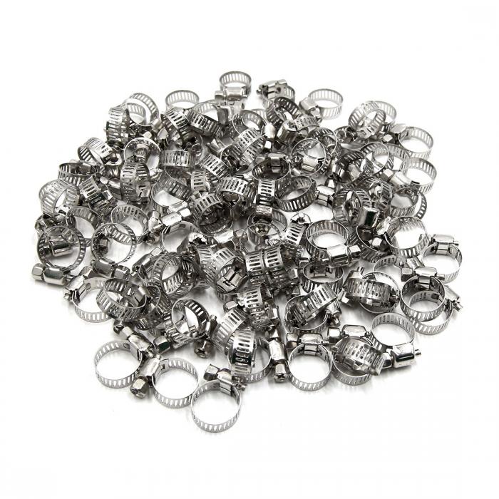 ホースクランプ 燃料ライン パイプチューブクリップ ステンレス鋼 車用 調整可能 9-16 mm 100個