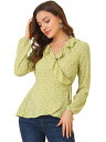 Allegra K ペプラム トップス 花柄 クロス フリルVネック ラップ カシュクール ブラウス レディース イエロー S