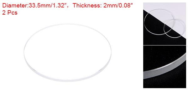 2個セット ウォッチクリア水晶レンズガラス 33.5mm直径 2mm厚 ラウンドフラットミネラル高透過率ウォッチガラス交換部品 ウォッチメーカー修理用