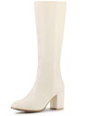 Allegra K ニーハイブーツ ロングブーツ ブロックヒール ラウンドトゥ ジッパー レディース ベージュ 23.0 cm(4)
