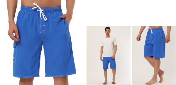 Lars Amadeus メンズ 水着 サーフパンツ ボードショーツ 海パン 海水パンツ ドローストリング ビーチパンツ ロイヤルブルー 36