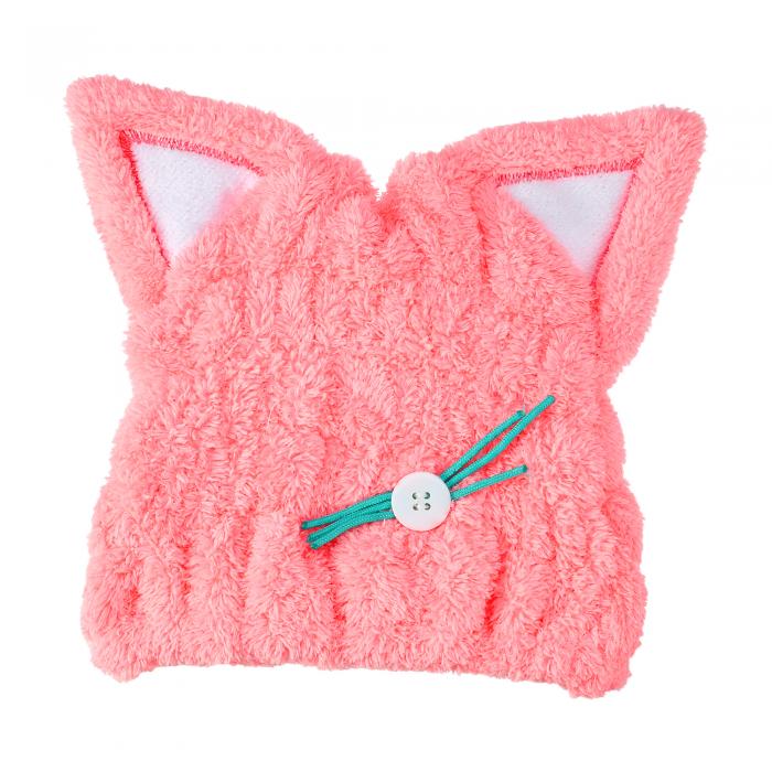 VOCOSTE ヘアドライタオルドライキャップ 猫の形 かわいい タオルキャップ 速乾 軽量 強力な吸収性 入浴後の髪の乾燥用 ピンク