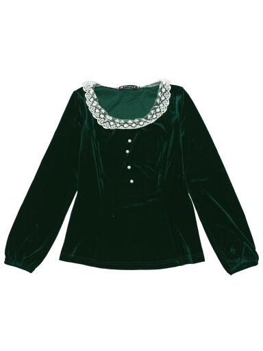 Allegra K トップス シャツ レトロ ベルベット クープネック スリムフィット レースパネル レディース ダークグリーン M Allegra K トップス シャツ レトロ ベルベット クープネック スリムフィット レースパネル レディース ダークグリーン M