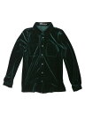 Allegra K ブラウス 長袖 ベルベットシャツ ポイント襟 ポケットフロント ボタンダウン ワーク レディース ダークグリーン L
