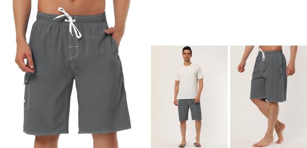 Lars Amadeus メンズ 水着 サーフパンツ ボードショーツ 海パン 海水パンツ ドローストリング ビーチパンツ グレー 34