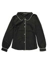 Allegra K 丸襟 ワークブラウス トップス カジュアル コントラスト シャツ Vネック パフスリーブ レディース ブラック XS