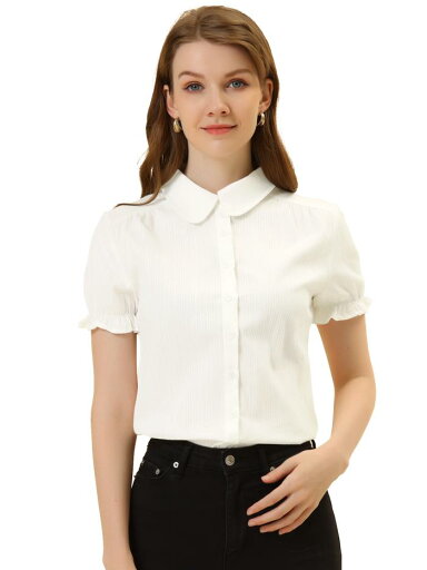 Allegra K シャツ 丸襟 半袖 コットン 花柄 カジュアル 夏 トップス レディース ホワイト 3XL Allegra K シャツ 丸襟 半袖 コットン 花柄 カジュアル 夏 トップス レディース ホワイト 3XL