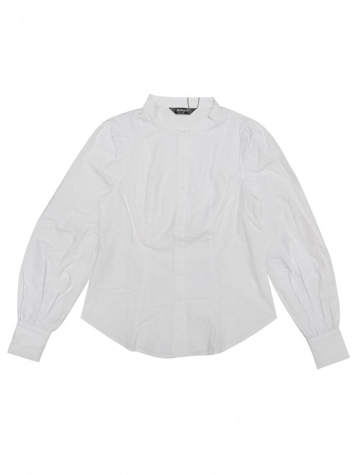 Allegra K 通勤 シャツ ブラウス 無地 タンドネック プリーツ ランタン 長袖 ボタンダウン レディース ホワイト XS