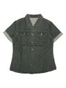 Allegra K ボタンアップ シャツ デニム シャツ 襟付き 半袖 胸ポケット レディース グレー XS