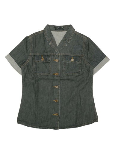 Allegra K ボタンアップ シャツ デニム シャツ 襟付き 半袖 胸ポケット レディース グレー S Allegra K ボタンアップ シャツ デニム シャツ 襟付き 半袖 胸ポケット レディース グレー S