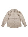 Allegra K サテン シャツ ブラウス レディース 長袖 折り襟 パフスリーブ オフィス カジュアル トップス 着痩せ おしゃれ 通勤 OL タン S(4)