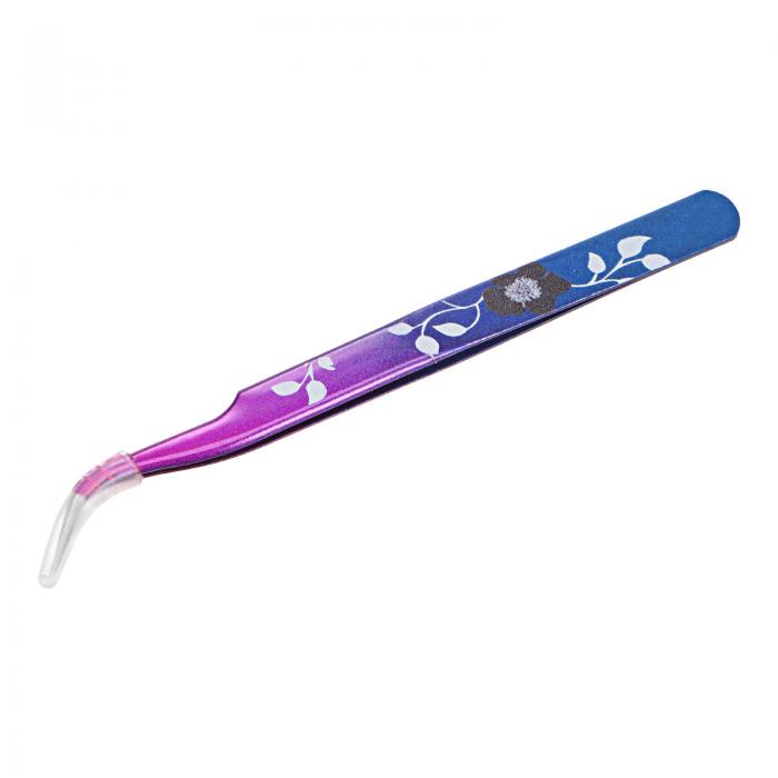 精密エルボーツイーザー ステンレス鋼 多機能 パープル 花柄付きブルー