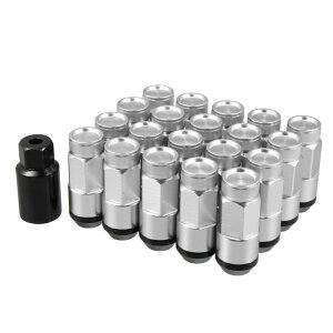 ACROPIX 車のホイールの七角形ラグナット M12x1.5 どんぐりコーンシート クローズドエンドバルジドングリ 54 mm ネジ ソケットキー付き 21個 銀色