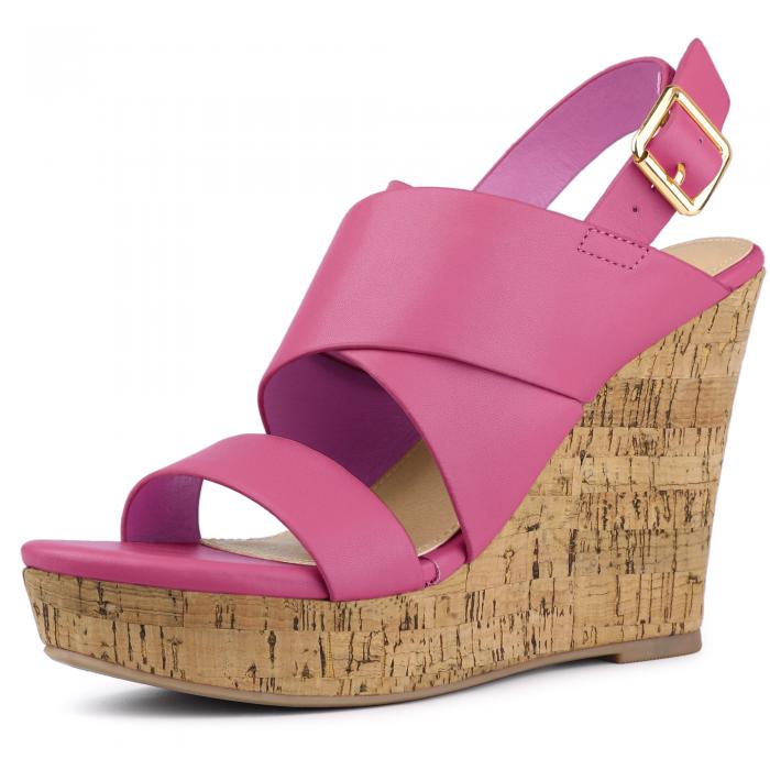 Allegra K ウェッジソール サンダル バックストラップ プラットフォーム アンクルストラップ レディース ホットピンク 25.5cm
