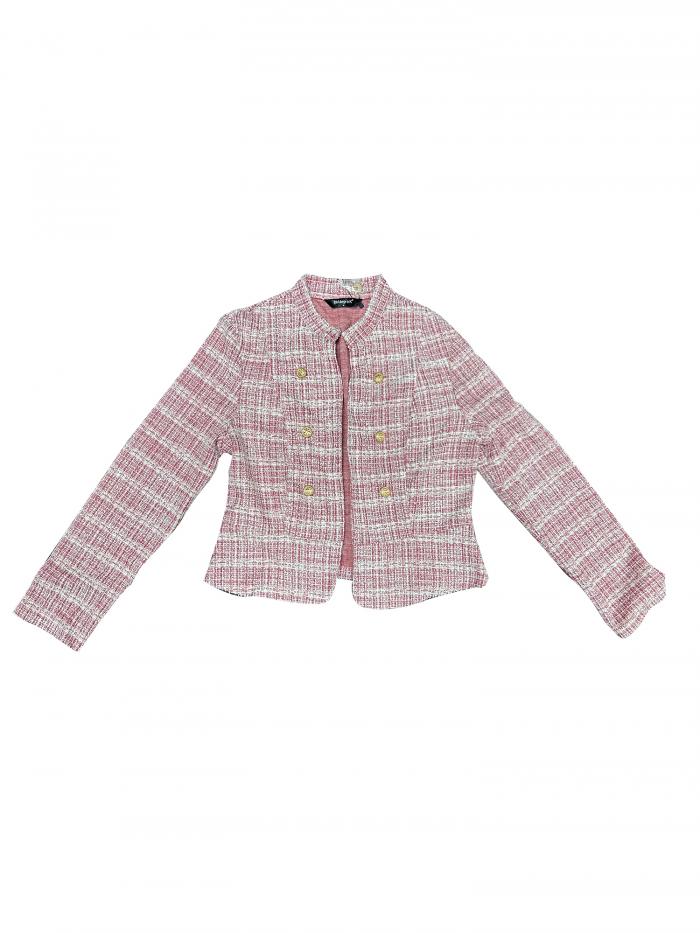 Allegra K ツイードブレザー ショートジャケット ヴィンテージ チェック柄 スリムフィット ワーク オフィス レディース レッド L